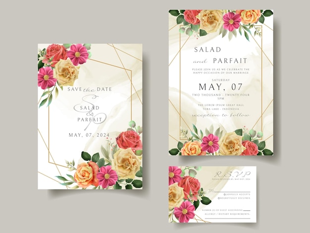 Wedding invitation card template with red roses design