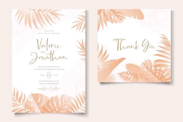 Wedding invitation card template with tropical design