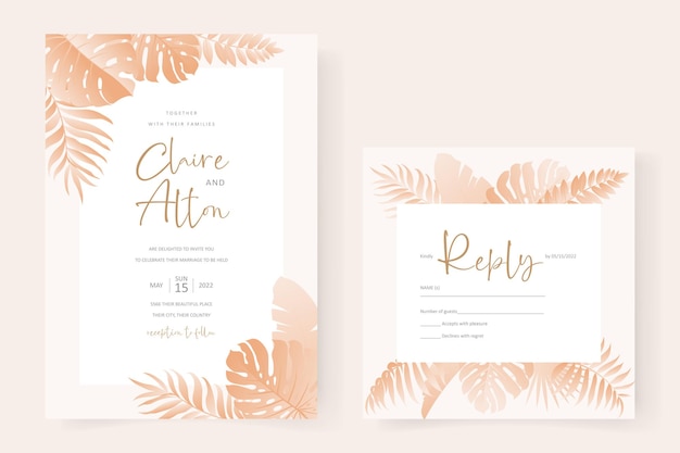 Wedding invitation card template with tropical design