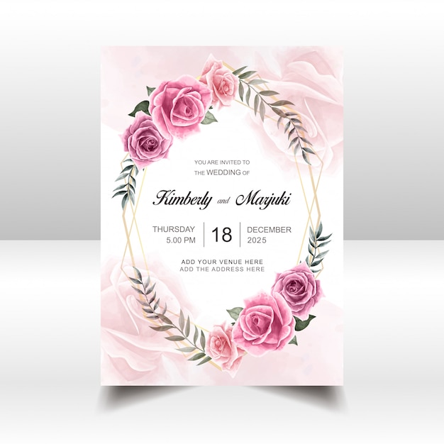 Wedding Invitation Card Template With Watercolor Floral