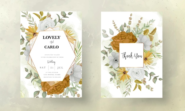 Wedding invitation card with beautiful autumn flowers