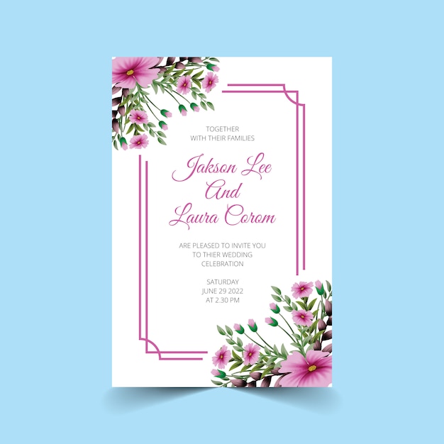 Wedding invitation card with beautiful floral frame