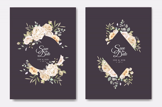 wedding invitation card with beautiful floral and leaves