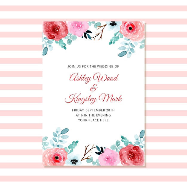 wedding invitation card with beautiful floral watercolor