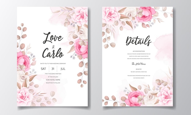 Wedding invitation card with beautiful flower ornaments