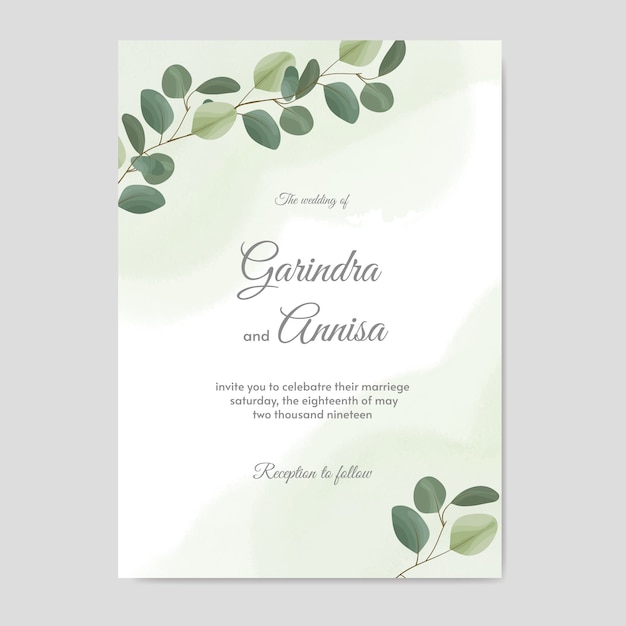 Wedding invitation card with beautiful flowers and leaves  