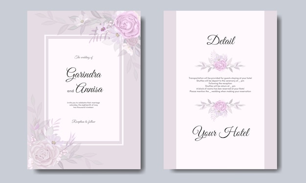 Wedding invitation card with beautiful flowers and leaves  