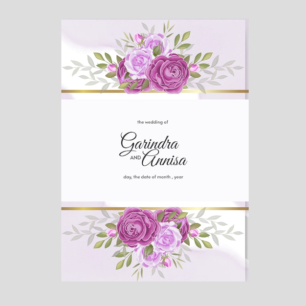 Wedding invitation card with beautiful flowers and leaves  