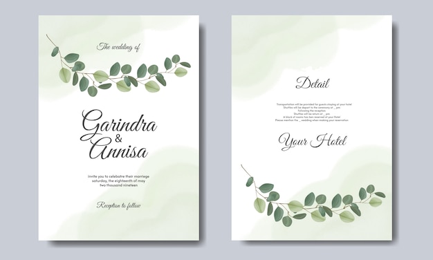 Wedding invitation card with beautiful flowers and leaves  