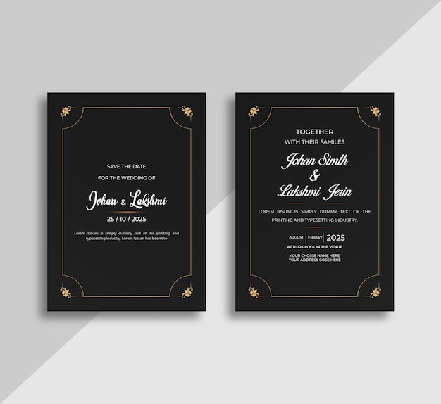 wedding invitation card with black color template