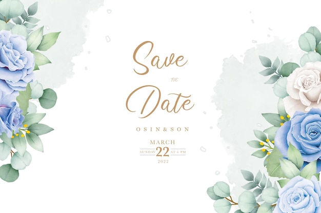 wedding invitation card with blue flowers