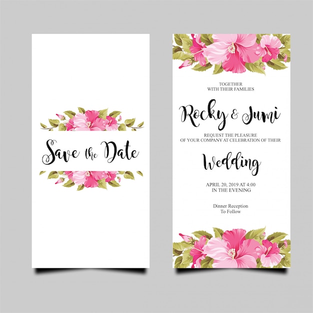 wedding invitation card with bougainvillea