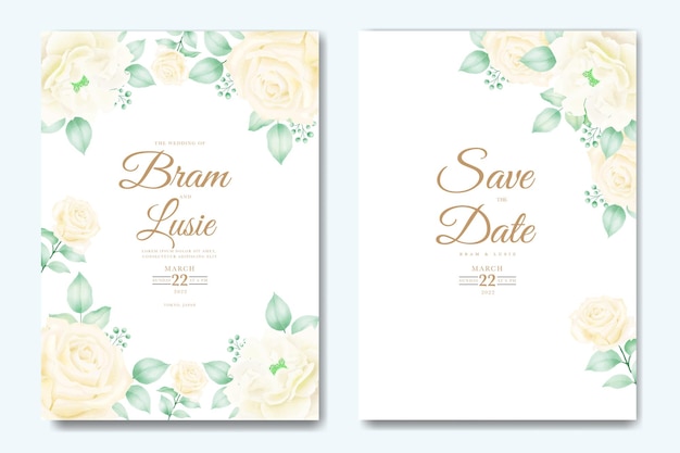 wedding invitation card with floral leaves watercolor