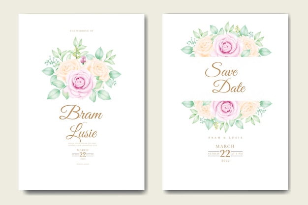 wedding invitation card with floral leaves watercolor