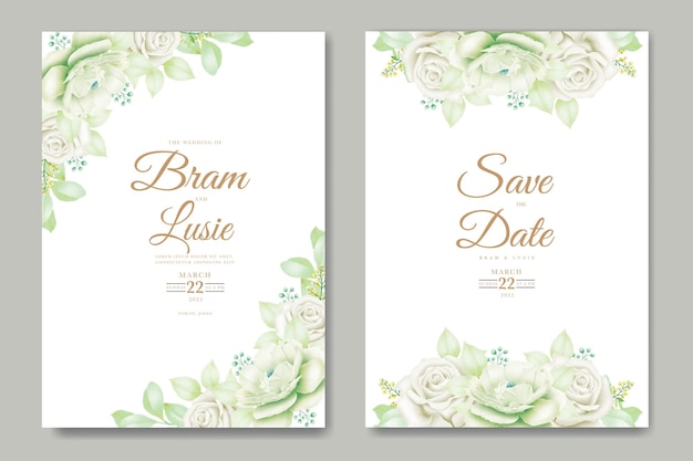 wedding invitation card with floral leaves watercolor