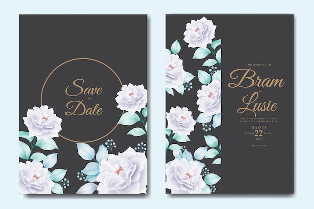 wedding invitation card with floral leaves watercolor