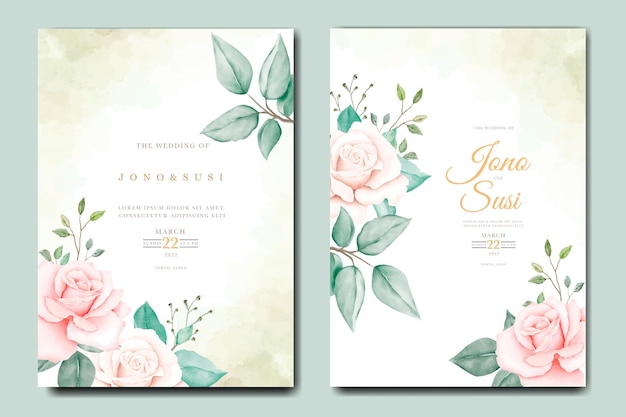 Wedding invitation card with floral and leaves watercolor