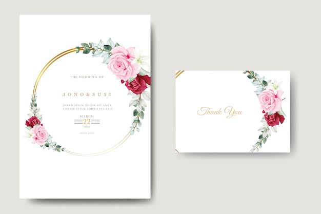 Wedding Invitation Card With Floral Leaves Watercolor