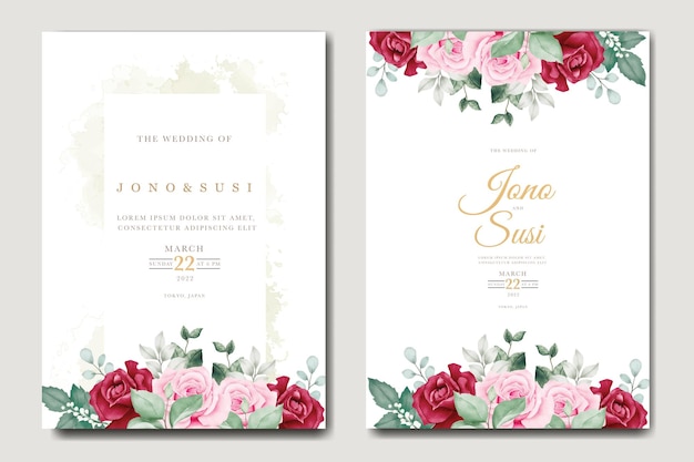 Wedding Invitation Card With Floral Leaves Watercolor