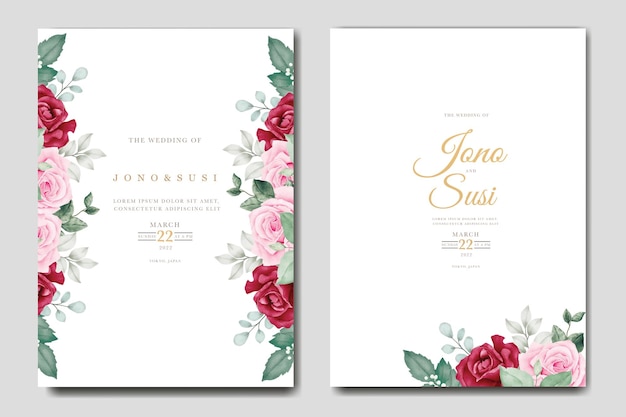 Wedding Invitation Card With Floral Leaves Watercolor