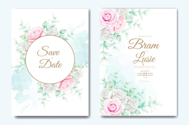 wedding invitation card with floral leaves watercolor