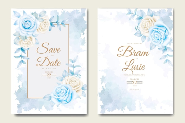 wedding invitation card with floral leaves watercolor