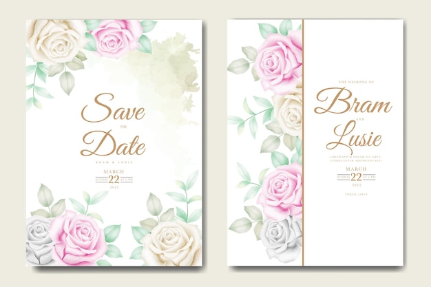 wedding invitation card with floral leaves watercolor