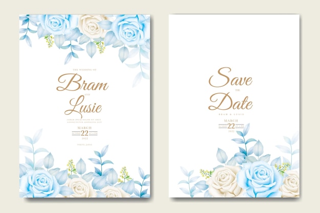 wedding invitation card with floral leaves watercolor