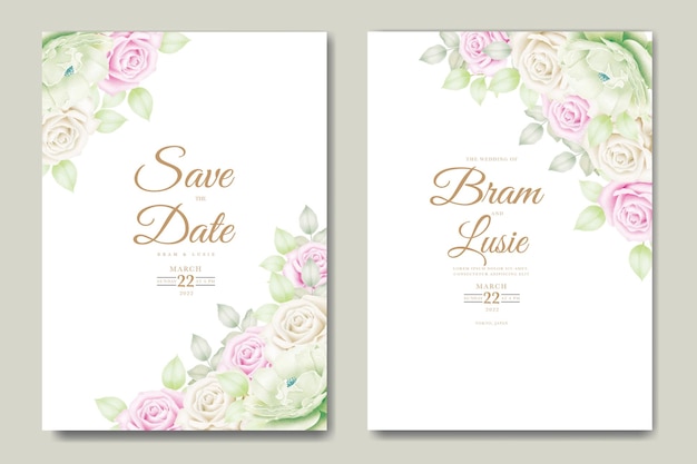 wedding invitation card with floral leaves watercolor