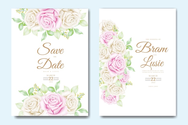 wedding invitation card with floral leaves watercolor