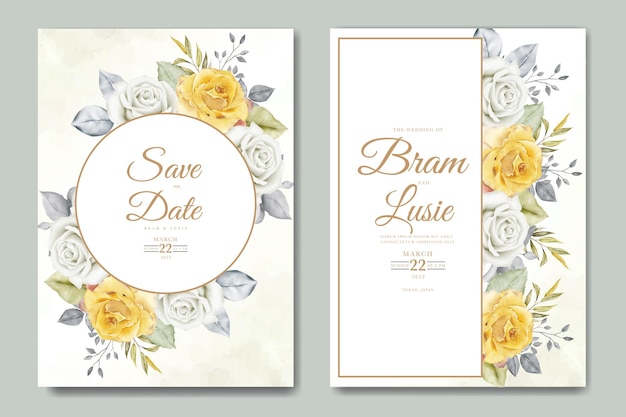 wedding invitation card with floral leaves watercolor