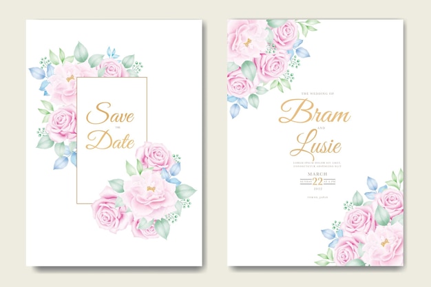 Wedding invitation card with floral leaves watercolor