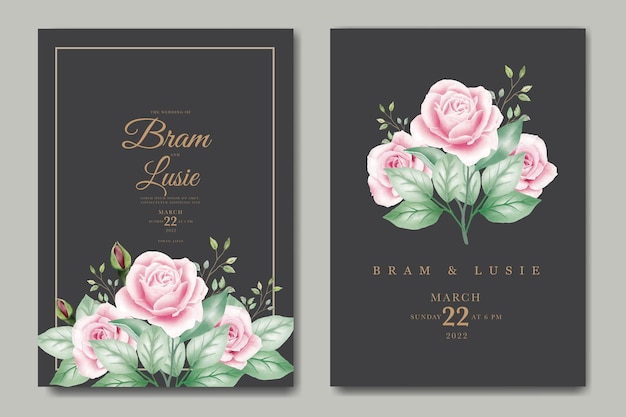 wedding invitation card with floral leaves watercolor