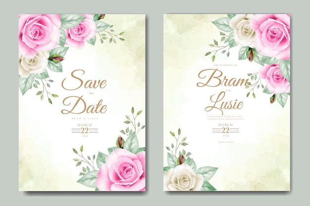 wedding invitation card with floral leaves watercolor