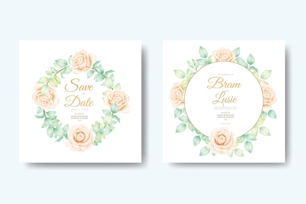 Wedding invitation card with floral leaves watercolor