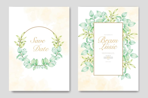 Wedding invitation card with floral leaves watercolor