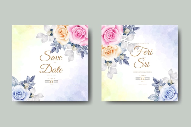 wedding invitation card with floral leaves watercolor