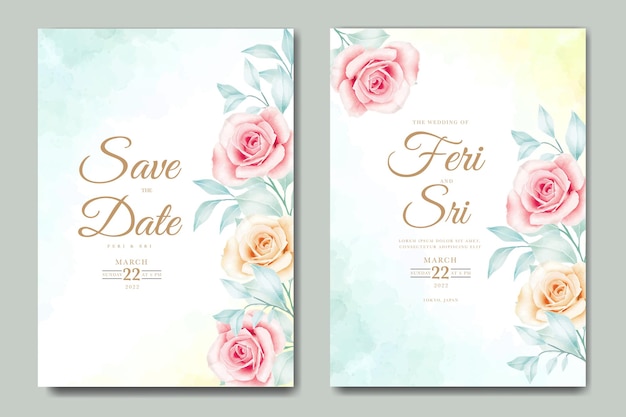 wedding invitation card with floral leaves watercolor