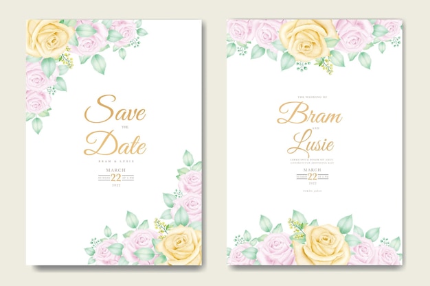 wedding invitation card with floral leaves watercolor