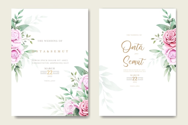 wedding invitation card with floral rose watercolor