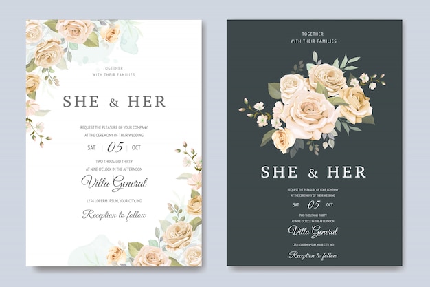 wedding invitation card with floral template