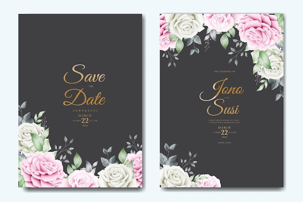 wedding invitation card with floral watercolor set