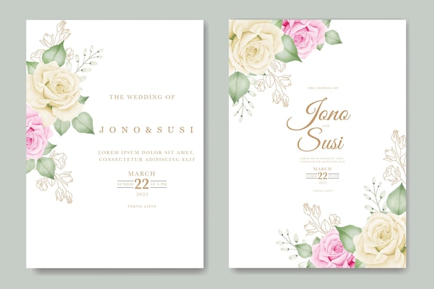 Wedding invitation card with floral watercolor