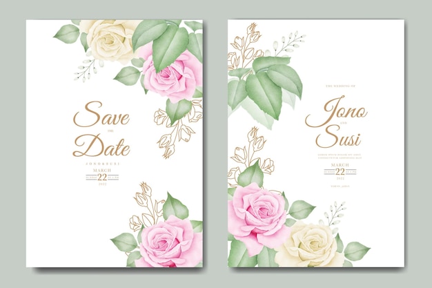 Wedding invitation card with floral watercolor