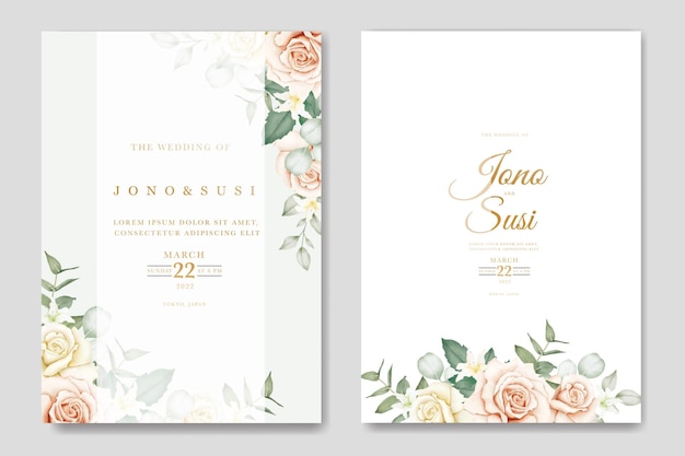 Wedding Invitation Card with Floral Watercolor