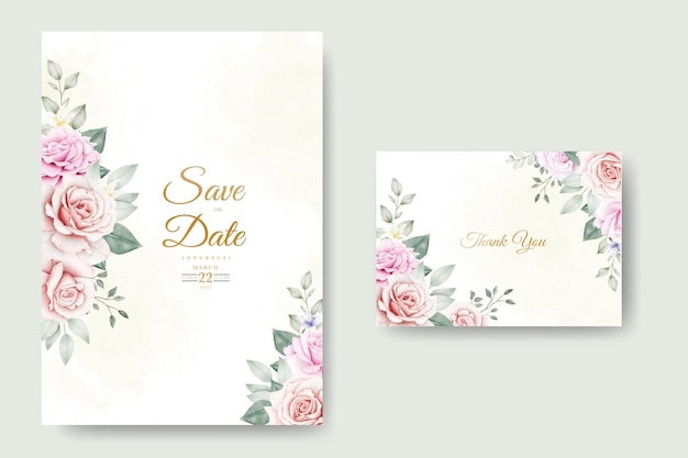 Wedding invitation Card with Floral Watercolor