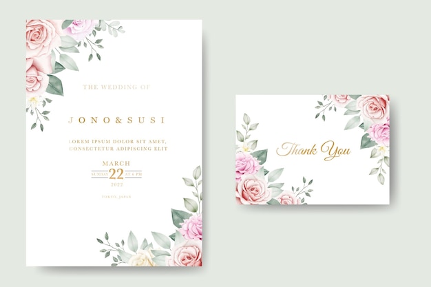 Wedding invitation Card with Floral Watercolor