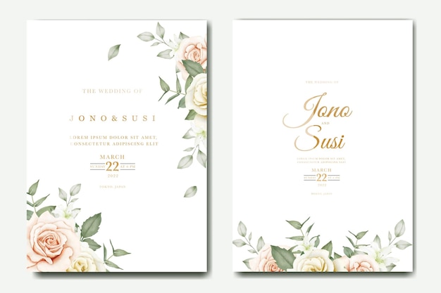 Wedding Invitation Card with Floral Watercolor