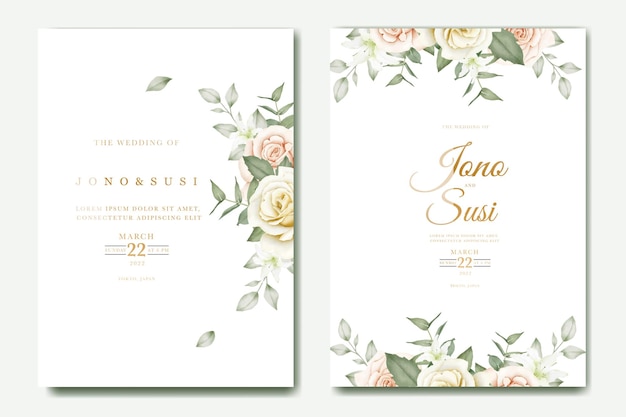 Wedding Invitation Card with Floral Watercolor