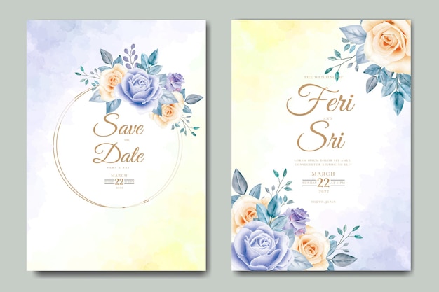 wedding invitation card with floral watercolor